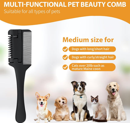 Razor Comb For Dogs Cats With Extra Blades Pet Razor Comb 2 In 1 Trimming Grooming Dog Cat Brush That Cuts Hair Hair Cutter Comb For Dog Cat Pet Hair Trimmer Grooming Comb For Dog Cat