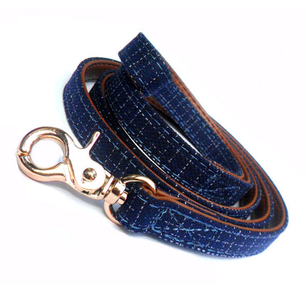 Blue Denim Fabric Dog Leads-0