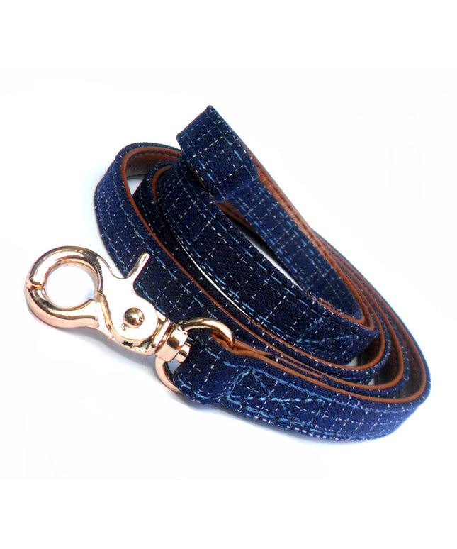 Blue Denim Fabric Dog Leads-0