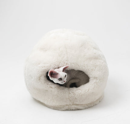 Nest Natural Sheepskin Pet Bed - White-2