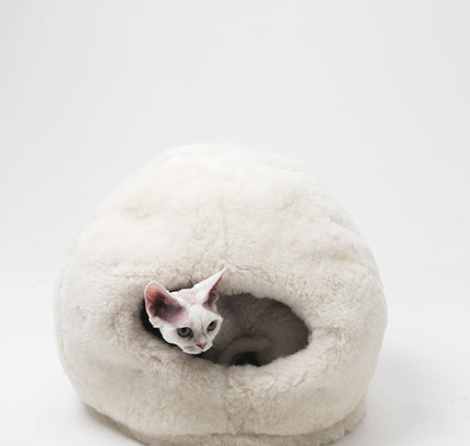 Nest Natural Sheepskin Pet Bed - White-3