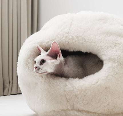 Nest Natural Sheepskin Pet Bed - White-4