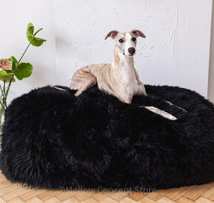 Oval Natural Sheepskin Pet Bed - Black-0