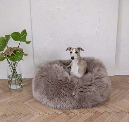 Oval Natural Sheepskin Pet Bed - Greige-1