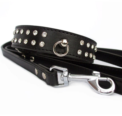 Diamante Collar Lead Set - Black-1