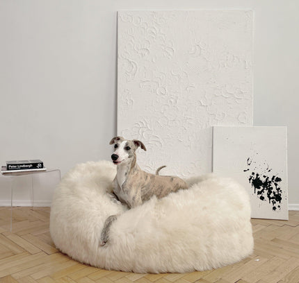 Oval Natural Sheepskin Pet Bed - White-0
