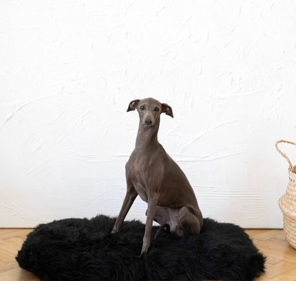 Square or Rectangular Natural Sheepskin Pet Mat - Black-2