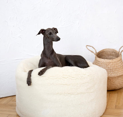 Oval Natural Wool Pet Bed - White-3
