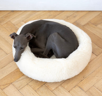 Round Natural Wool Pet Bed - White-0