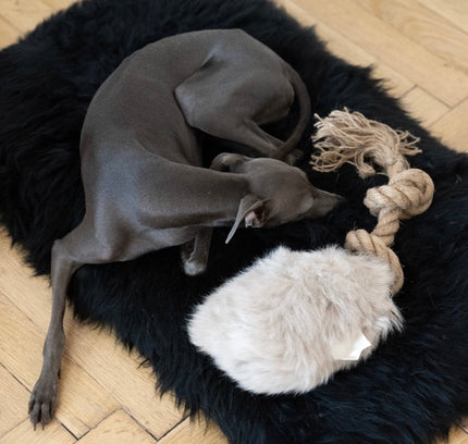 Natural Sheepskin Dog Tug Toy - Beige-0