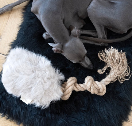 Natural Sheepskin Dog Tug Toy - Beige-1