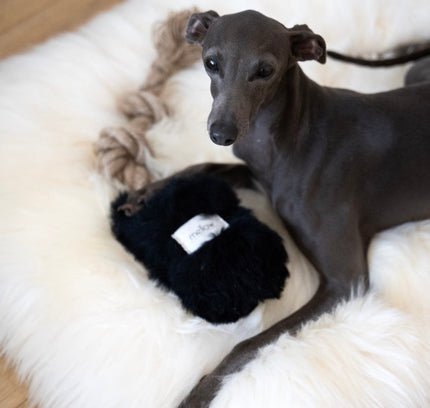 Natural Sheepskin Dog Tug Toy - Black-1