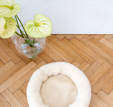Round Natural Wool Pet Bed - White-4