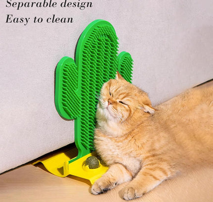 Cactus Self Groomer With Two Catnip Balls Corner Grooming Hair Brush Scratching Pad Cat Massager Rubbing Post Interactive Cat Toy