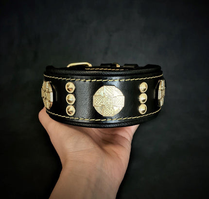 The "Maximus" collar 2 inch wide gold decoration