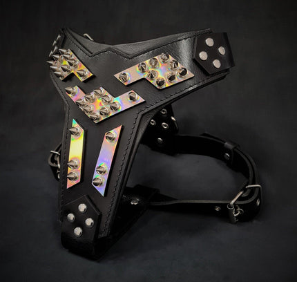 The ''Midas'' leather dog harness silver-1