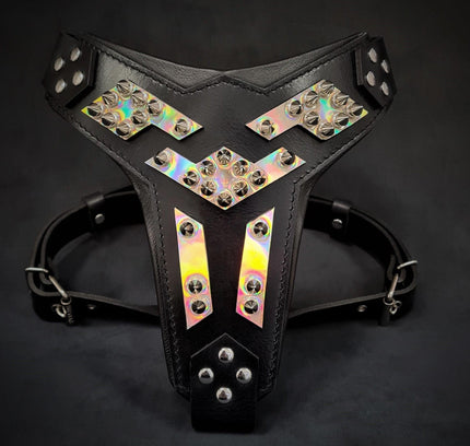 The ''Midas'' leather dog harness silver-0