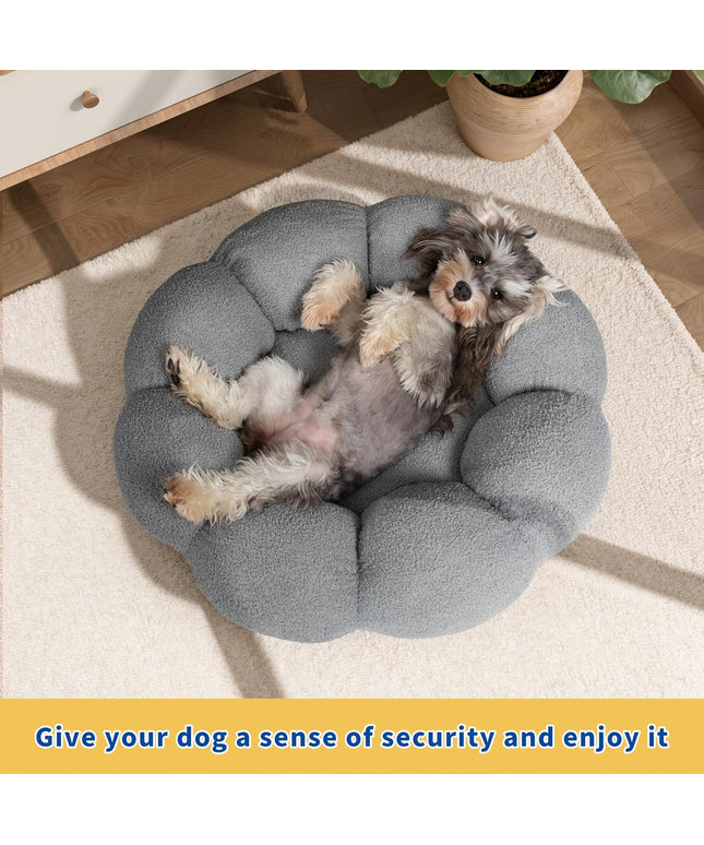 Calming Cat Beds For Indoor Cats Fluffy Flower Cat Dog Bed In Plush Teddy Sherpa Round Donut Cuddler Puppy Bed  Non Slip Machine Washable Pet Bed