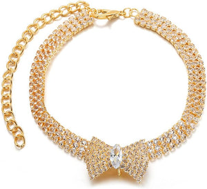 Collier pour animal avec nœud en cristal ajustable diamanté Collier de mariage pour chat Collier pour chien pour petit et moyen animal Accessoire de déguisement