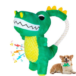 Dog en peluche jouet à mâcher sonore jouet en peluche durable jouet à mâcher pour chien avec couineur jouet doux interactif en forme de dinosaure jouet en peluche pour animaux