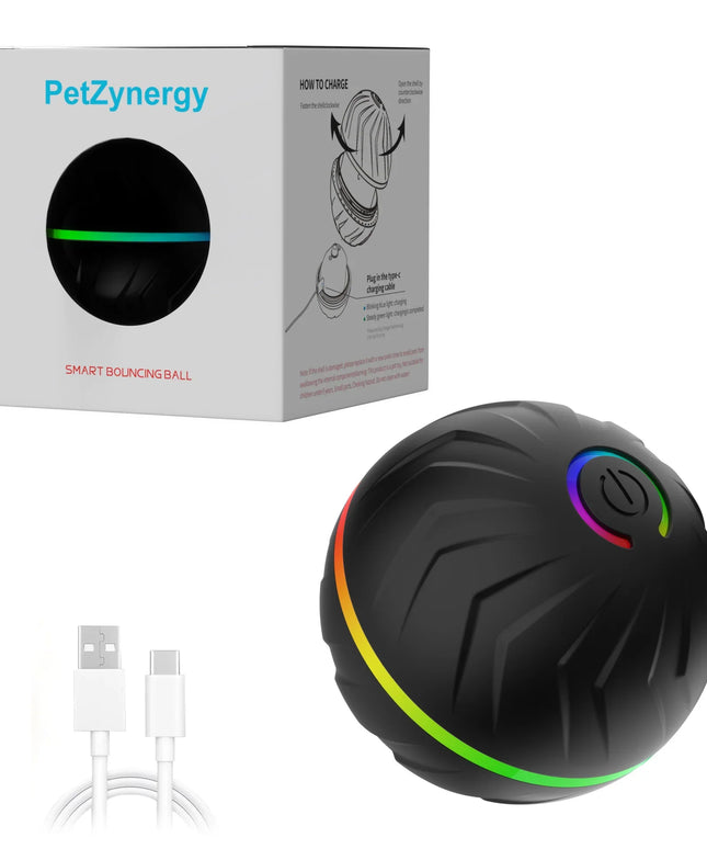Smart bouncing ball for dogs and cats with LED lights and USB charging cable
