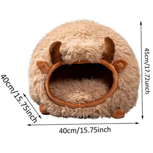 Cat Cave Yak en forme de lit chaud pour animaux de compagnie Grotte pour chat Nid pour chat d'intérieur Tente semi-fermée pour chien avec couverture pour jeu intérieur et extérieur