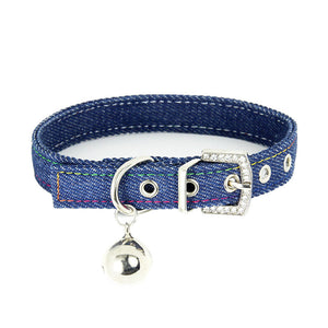 Pet Collier Réglable Avec Clochette Cuir Denim Écharpe Pour Chat