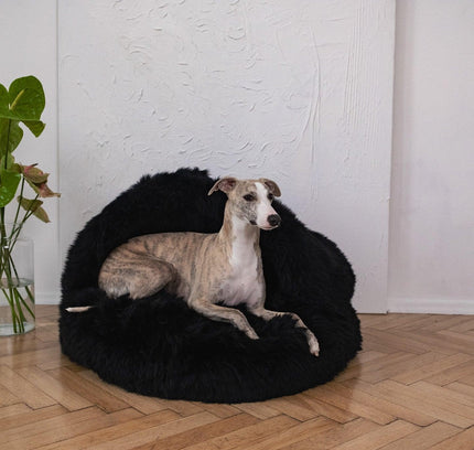 Natural Sheepskin Pet Cave - Black-2