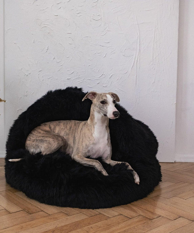 Natural Sheepskin Pet Cave - Black-2