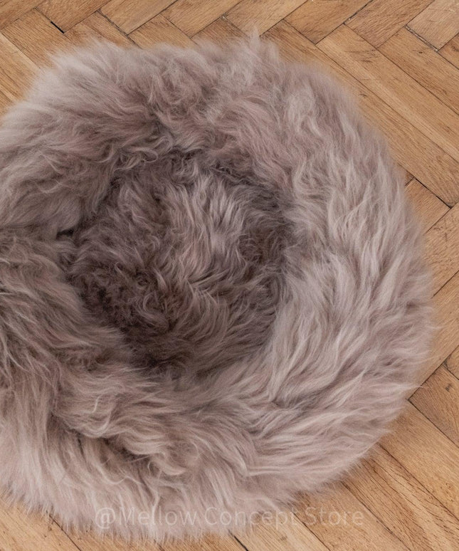 Round Natural Sheepskin Pet Bed - Greige-3