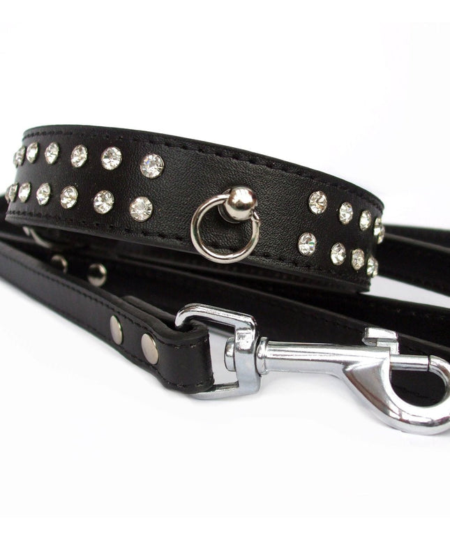 Diamante Collar Lead Set - Black-1