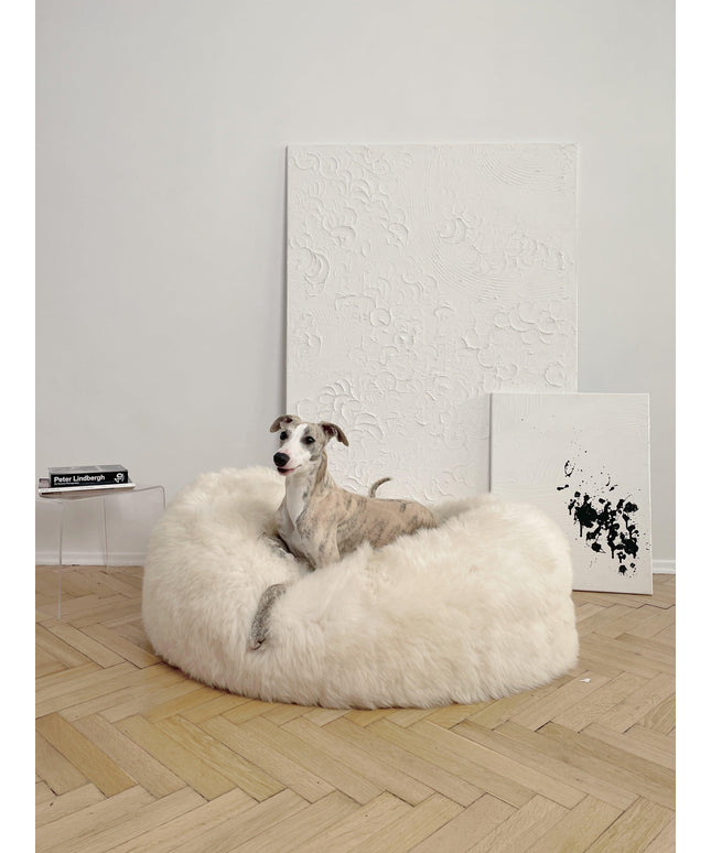 Oval Natural Sheepskin Pet Bed - White-0