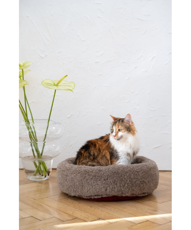 Round Natural Wool Pet Bed - Beige-0