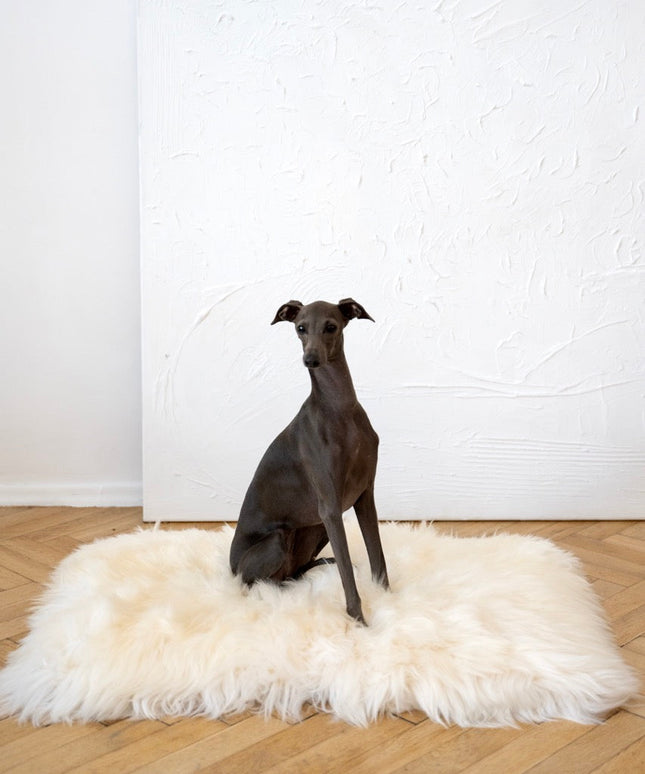 Square or Rectangular Natural Sheepskin Pet Mat - White-1
