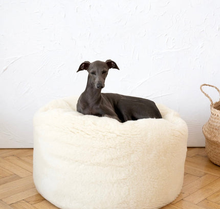 Oval Natural Wool Pet Bed - White-2