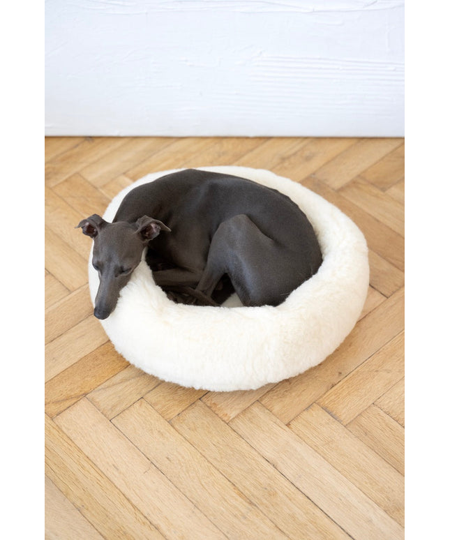 Round Natural Wool Pet Bed - White-0