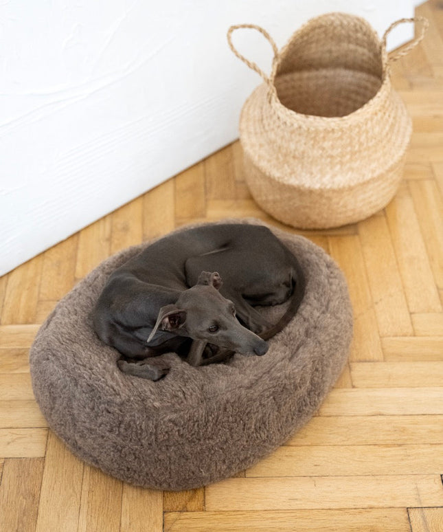 Oval Natural Wool Pet Bed - Beige-2