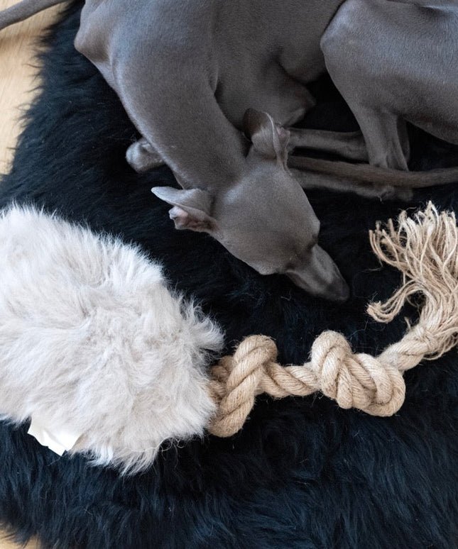 Natural Sheepskin Dog Tug Toy - Beige-1