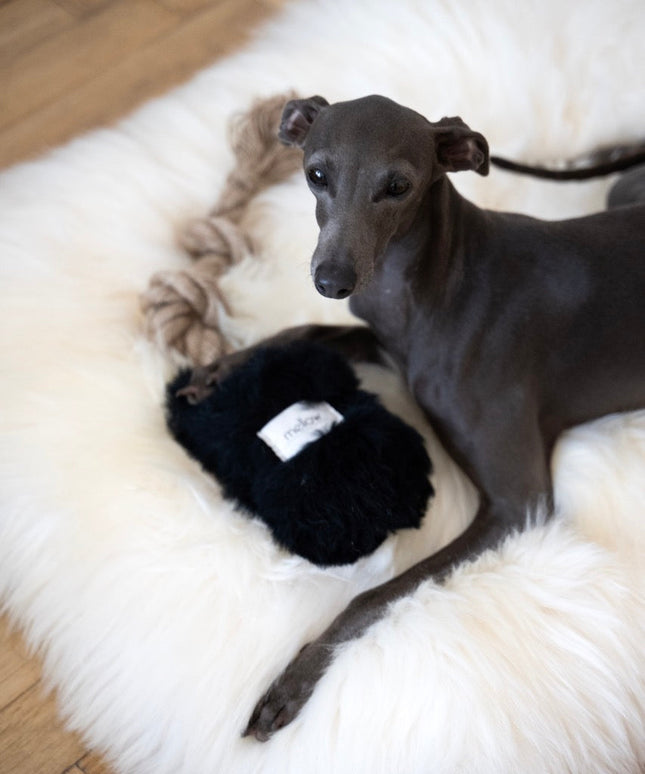 Natural Sheepskin Dog Tug Toy - Black-1