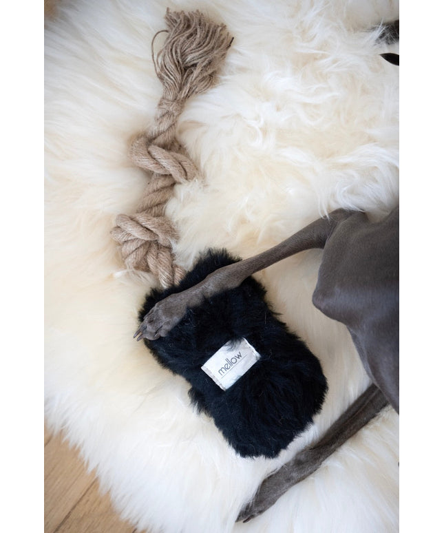 Natural Sheepskin Dog Tug Toy - Black-0