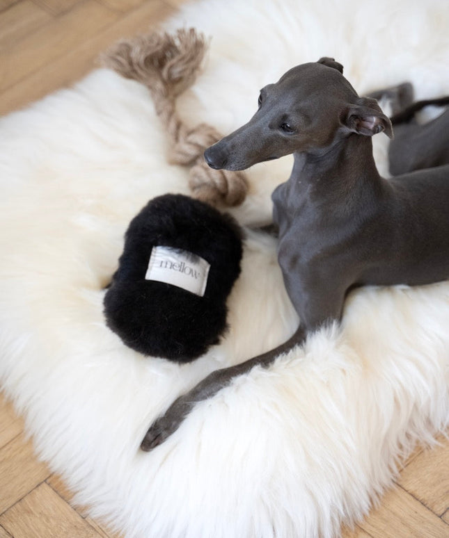 Natural Sheepskin Dog Tug Toy - Black-2
