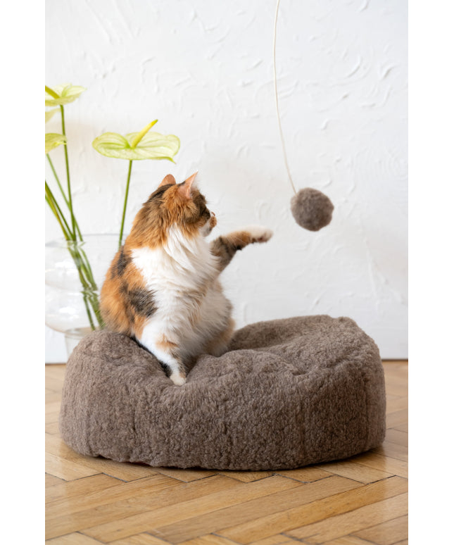 Oval Natural Wool Pet Bed - Beige-0