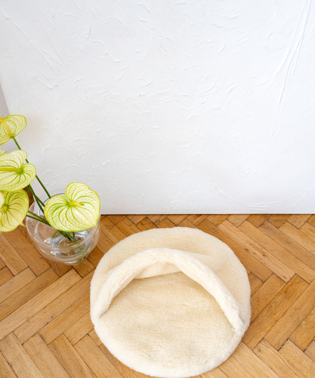Natural Wool Pet Cave - White-4