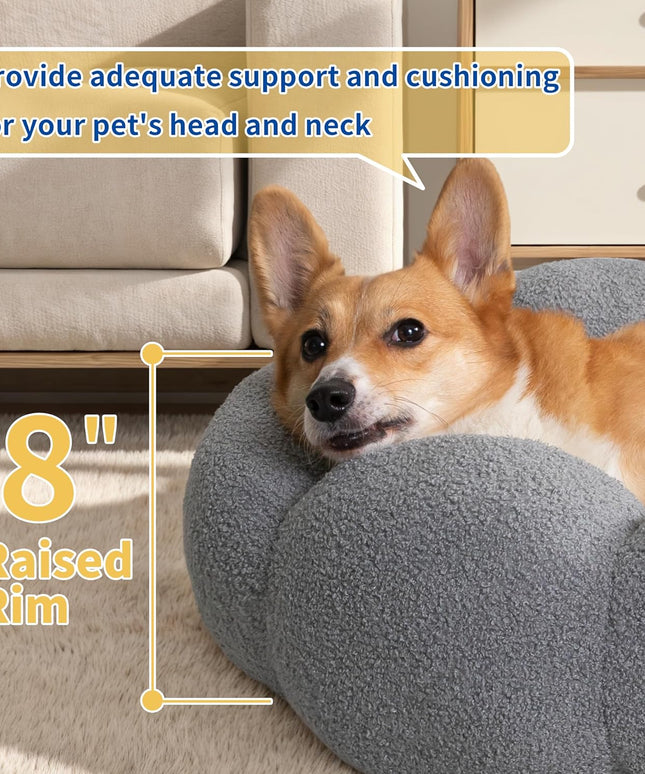 Calming Cat Beds For Indoor Cats Fluffy Flower Cat Dog Bed In Plush Teddy Sherpa Round Donut Cuddler Puppy Bed  Non Slip Machine Washable Pet Bed