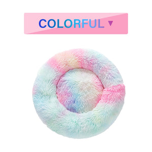Fluffy Donut Lit pour Chien  Coussin Doux et Chaud en Peluche Longue pour Animaux Maison pour Chien Lit pour Chat Tapis Canapé Lavable pour Animaux Lit Apaisant pour Petits et Grands Chiens