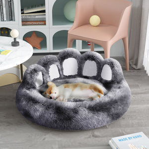 Thickened Warm Kennel For Pets With Bear Paw Shape House - Chenil Teddy Avec Tapis De Lit Pour Chien Fluffy Et Chat Amovible Et Lavable Pour Un Sommeil Profond - Garde Au Chaud