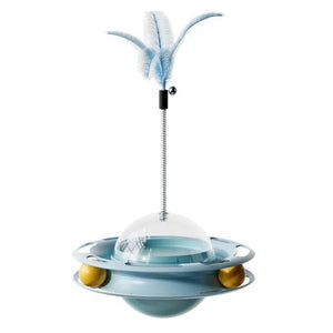 Funny Jouet éducatif pour chat Chat UFO Toupie Plateau tournant Auto-divertissement contre l'ennui avec planche d'amusement à plumes