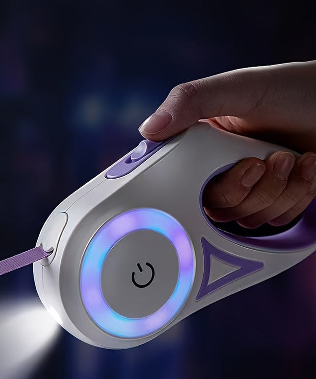 LED Retractable Dog Leash with Flashlight – 10ft, One-Button Lock