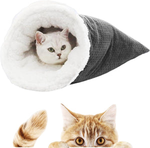 Cat Sac de Couchage d'Hiver pour Chat, Sac Froissé Amovible pour Chat pour Dormir 360 Chaud Sac de Couchage Semi-fermé avec Grotte pour Chats Jusqu'à 6kg