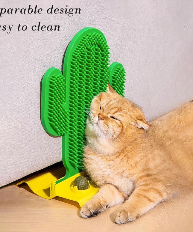 Cactus Self Groomer With Two Catnip Balls Corner Grooming Hair Brush Scratching Pad Cat Massager Rubbing Post Interactive Cat Toy
